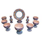 Elegantes Töpfer Haft-sin Minakari Set für Nowruz Persisches Neujahr Blau