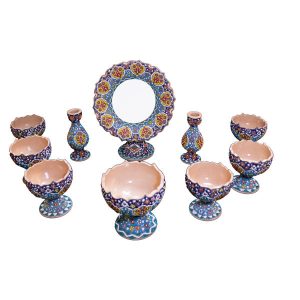 Elegantes Töpfer Haft-sin Minakari Set für Nowruz Persisches Neujahr Blau
