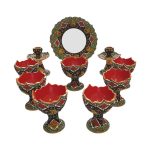 Elegantes Töpfer Haft-sin Minakari Set für Nowruz Persisches Neujahr Rot