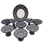 Elegantes Töpfer Haft-sin Minakari Set für Nowruz Persisches Neujahr Dunkelblau