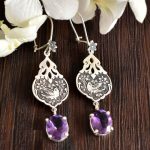 Persische Gravierte Silberohrringe mit Amethyst Edelstein
