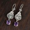 Persische Gravierte Silberohrringe mit Amethyst Edelstein