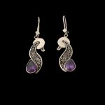 Persische Gravierte Silberohrringe mit lila Amethyst Edelstein
