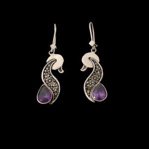 Persische Gravierte Silberohrringe mit lila Amethyst Edelstein