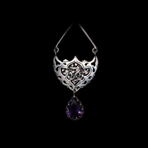 Persische Gravierte Silberohrringe mit Amethyst Edelstein