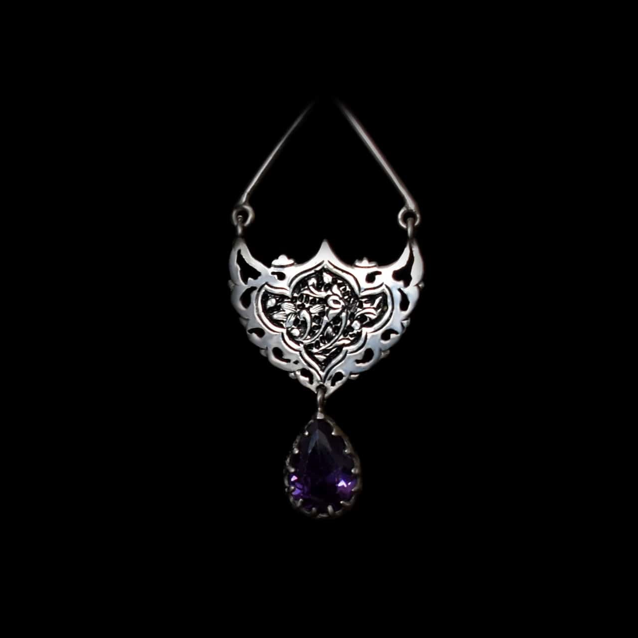 Persische Gravierte Silberohrringe mit Amethyst Edelstein
