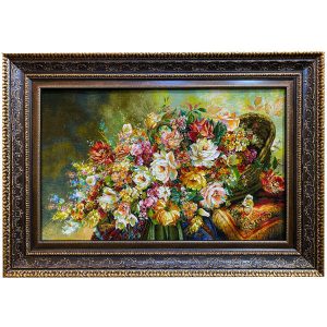 Handgeknüpfter persischer Bildteppich aus Tabriz, der Rosen darstellt