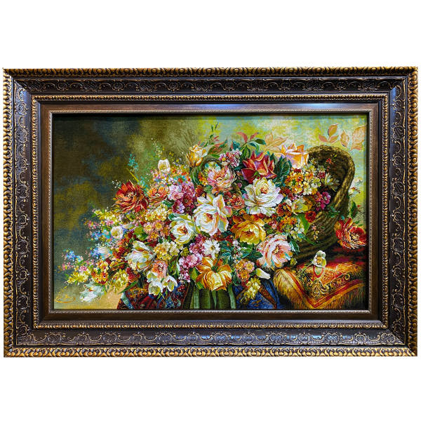 Handgeknüpfter persischer Bildteppich aus Tabriz, der Rosen darstellt