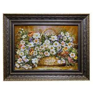 Handgeknüpfter persischer Bildteppich aus Tabriz, der Blumen darstellt