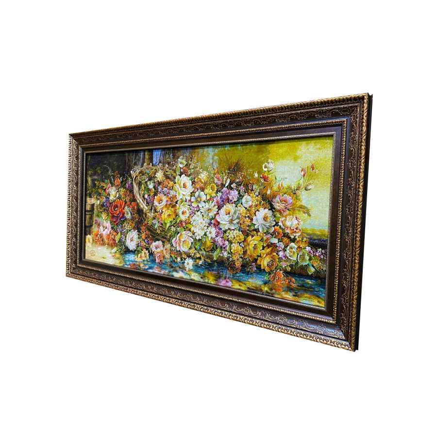 Handgeknüpfter persischer Bildteppich aus Tabriz, der Blumen darstellt