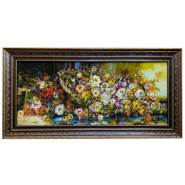 Handgeknüpfter persischer Bildteppich aus Tabriz, der Blumen darstellt