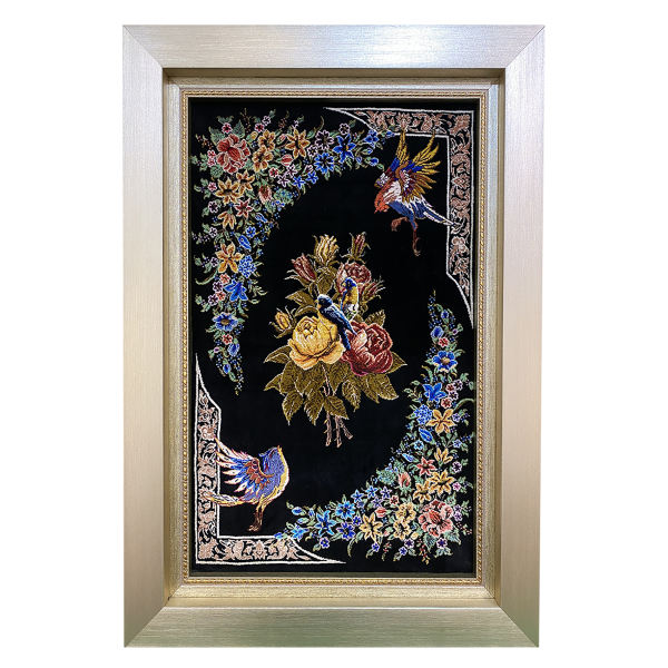 Handgeknüpfter persischer Wandteppich aus Tabriz, der Spatzen darstellt