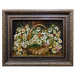 Handgeknüpfter persischer Bildteppich aus Tabriz, der Rosenblumen darstellt