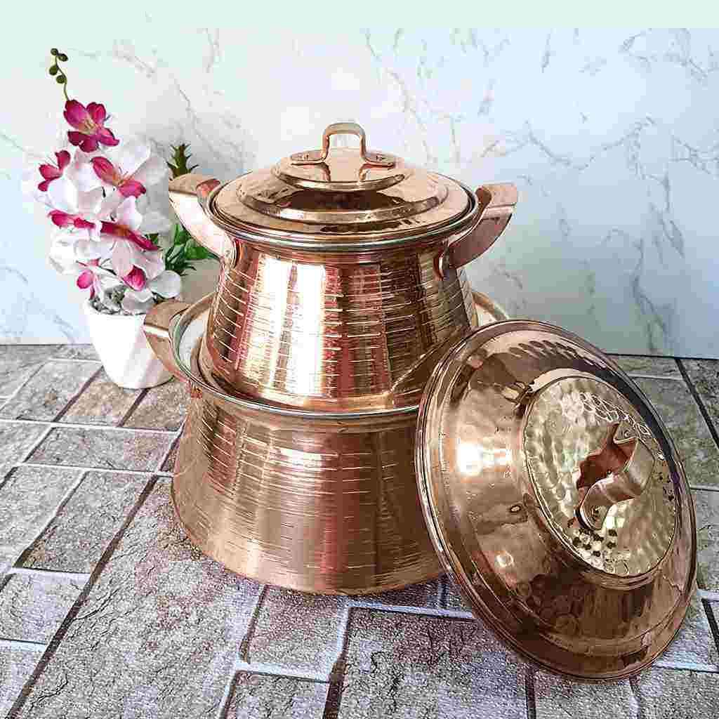 Persischer Kupfertopf – Traditionelles gehämmertes Kochdesign Gilda, Set von 2