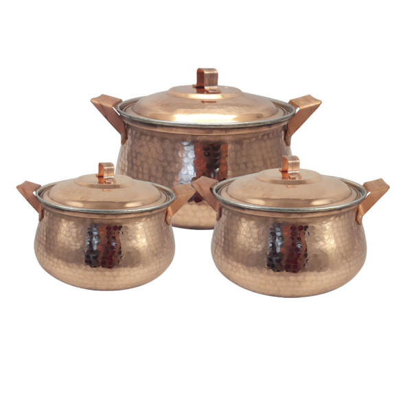 Persischer Kupfertopf – Traditionelles gehämmertes Kochdesign Hiva, Set von 3