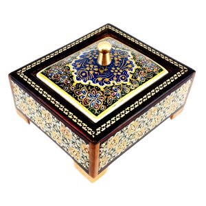 Handgefertigte Holz-Schmuckbox mit persischem Khatam-Design – Blau