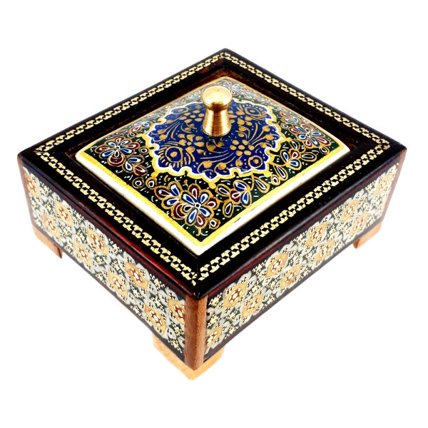 Handgefertigte Holz-Schmuckbox mit persischem Khatam-Design - Blau