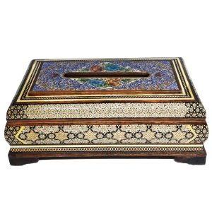 Handgefertigte persische Holz-Taschentuchbox – Khatamkari Baran II