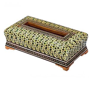 Handgefertigte persische Holz-Taschentuchbox – Khatamkari Garden