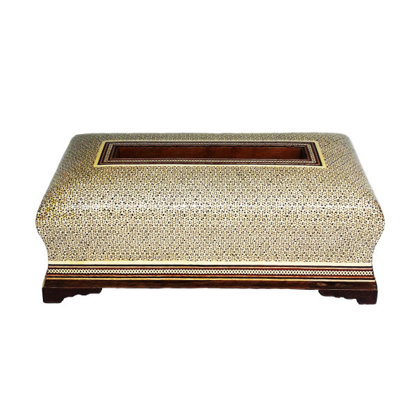 Handgefertigte persische Holz-Taschentuchbox – Khatamkari Garden II