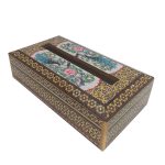 Handgefertigte persische Holz-Taschentuchbox – Khatamkari Golsar