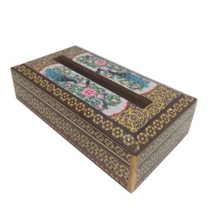 Handgefertigte persische Holz-Taschentuchbox – Khatamkari Golsar