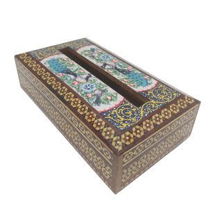 Handgefertigte persische Holz-Taschentuchbox – Khatamkari Golsar II
