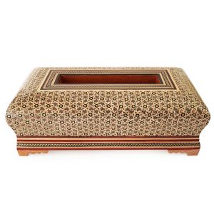 Handgefertigte persische Holz-Taschentuchbox – Khatamkari Kamrani