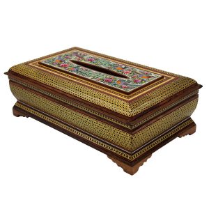 Handgefertigte persische Holz-Taschentuchbox – Khatamkari Nafis II