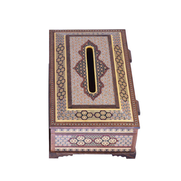 Handgefertigte persische Holz-Taschentuchbox – Khatamkari Lux