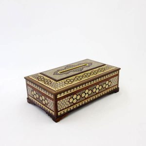 Handgefertigte persische Holz-Taschentuchbox – Khatamkari Shamse