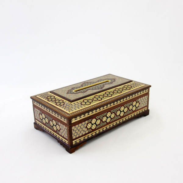 Handgefertigte persische Holz-Taschentuchbox – Khatamkari Shamse