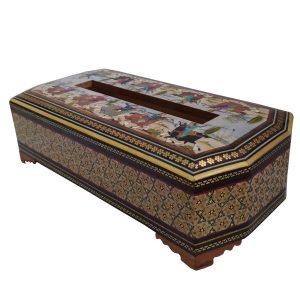 Handgefertigte persische Holz-Taschentuchbox – Khatamkari Shekar