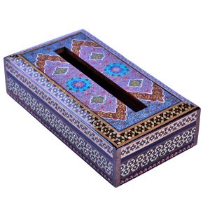 Handgefertigte persische Holz-Taschentuchbox – Khatamkari Sky