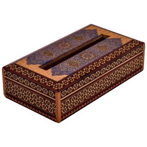 Handgefertigte persische Holz-Taschentuchbox – Khatamkari Tazhib