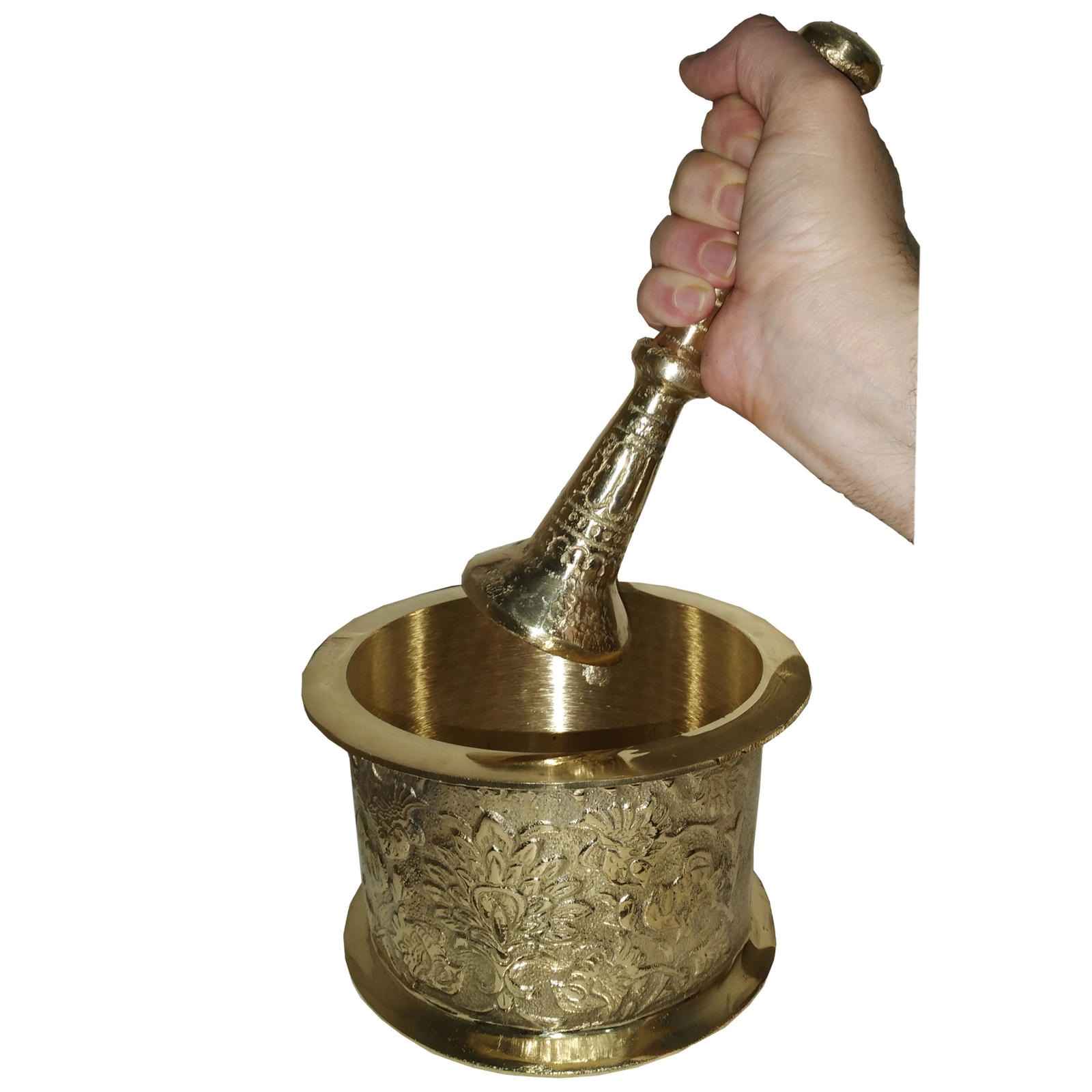 Messingmörser & Stößel mit traditionellem persischem Blumenmuster Arshi