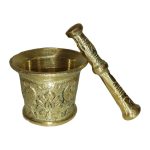 Messingmörser & Stößel mit traditionellem persischem Blumenmuster Golden