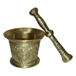 Messingmörser & Stößel mit traditionellem persischem Blumenmuster Kermani