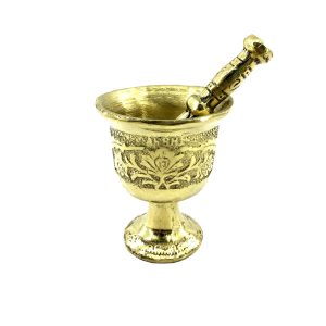 Messingmörser & Stößel mit traditionellem persischem Blumenmuster Sahra