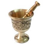 Messingmörser & Stößel mit traditionellem persischem Blumenmuster Golzar