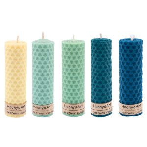 Set von 5 Bienenwachssäulenkerzen Modell Bunt II (2x)
