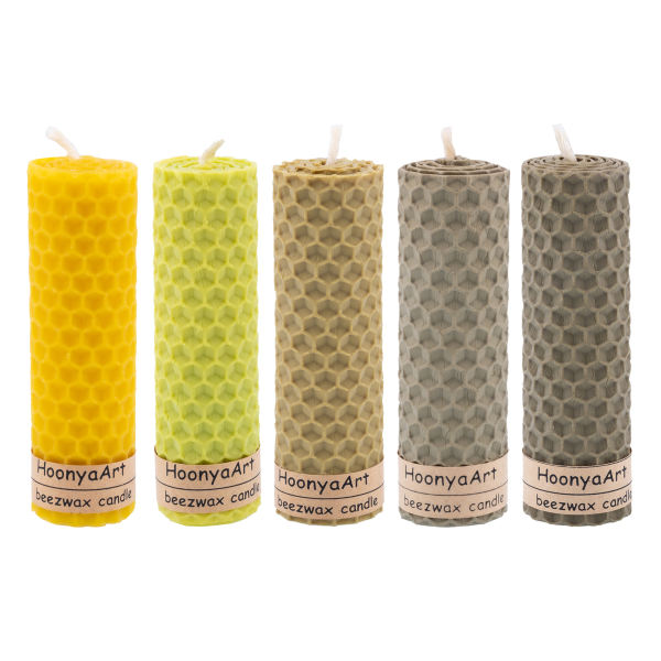Set von 5 Bienenwachssäulenkerzen Modell Bunt II (2x)