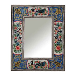 Persischer Holzspiegelrahmen – Blumen- & Vogel-Khatamkari