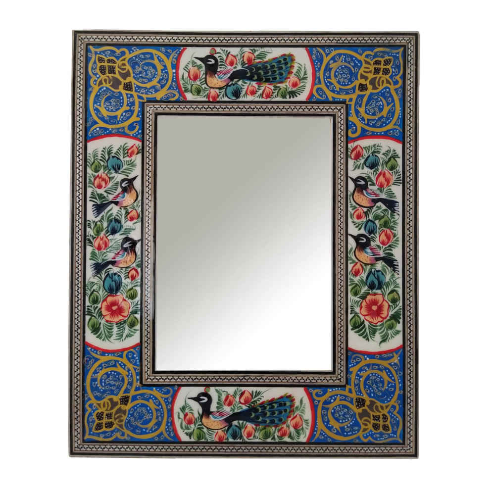 Persischer Holzspiegelrahmen – Blumen- & Vogel-Khatamkari
