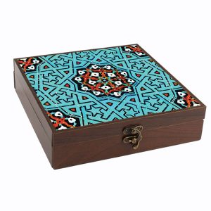 Persische Holz-Teebeutel-Organizer-Box mit Fächern Blau Kashi