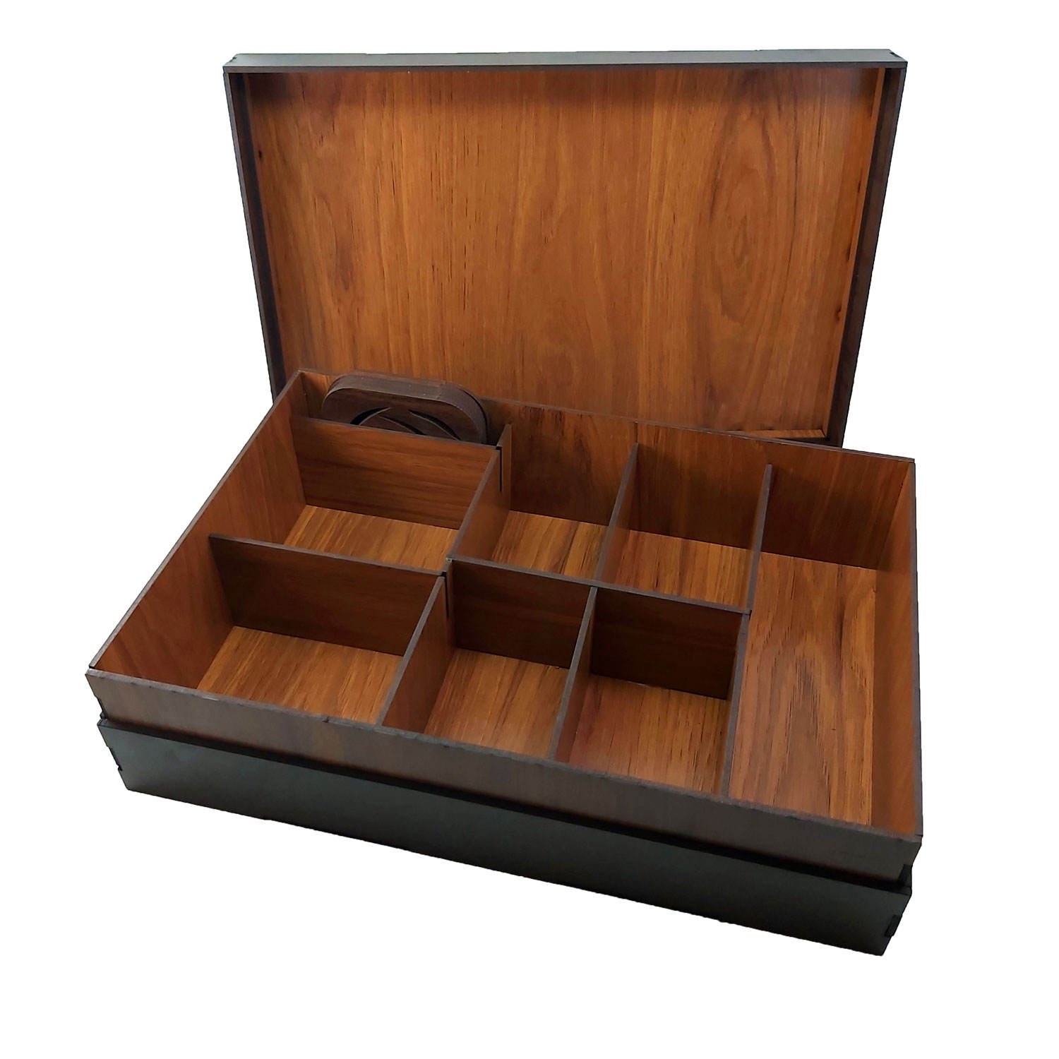 Persische Holz-Aufbewahrungsbox mit Fächern für Teebeutel und Nüsse Hirsch