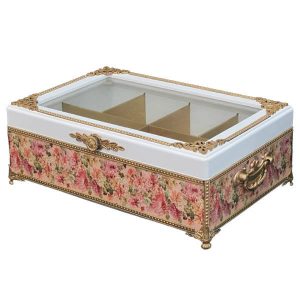 Holz-Teebeutel-Organizer-Box mit Fächern Rosa Blume