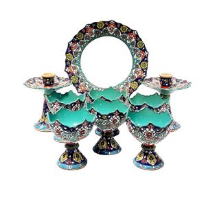 Elegantes Töpfer Haft-sin Minakari Set für Nowruz Persisches Neujahr Türkis