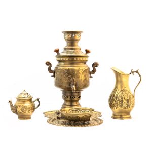 Persischer Samowar aus Messing Dekorativer Kohle-Teekocher mit Blumenmotiven 3-Liter