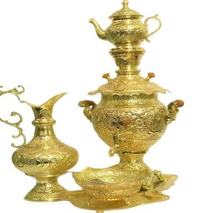 Persischer Samowar aus Messing Dekorativer Kohle-Teekocher mit Blumenmotiven 4-Liter
